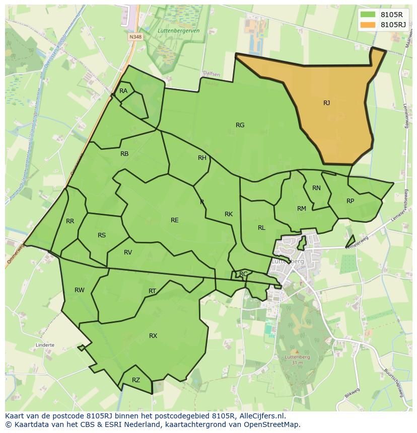 Afbeelding van het postcodegebied 8105 RJ op de kaart.
