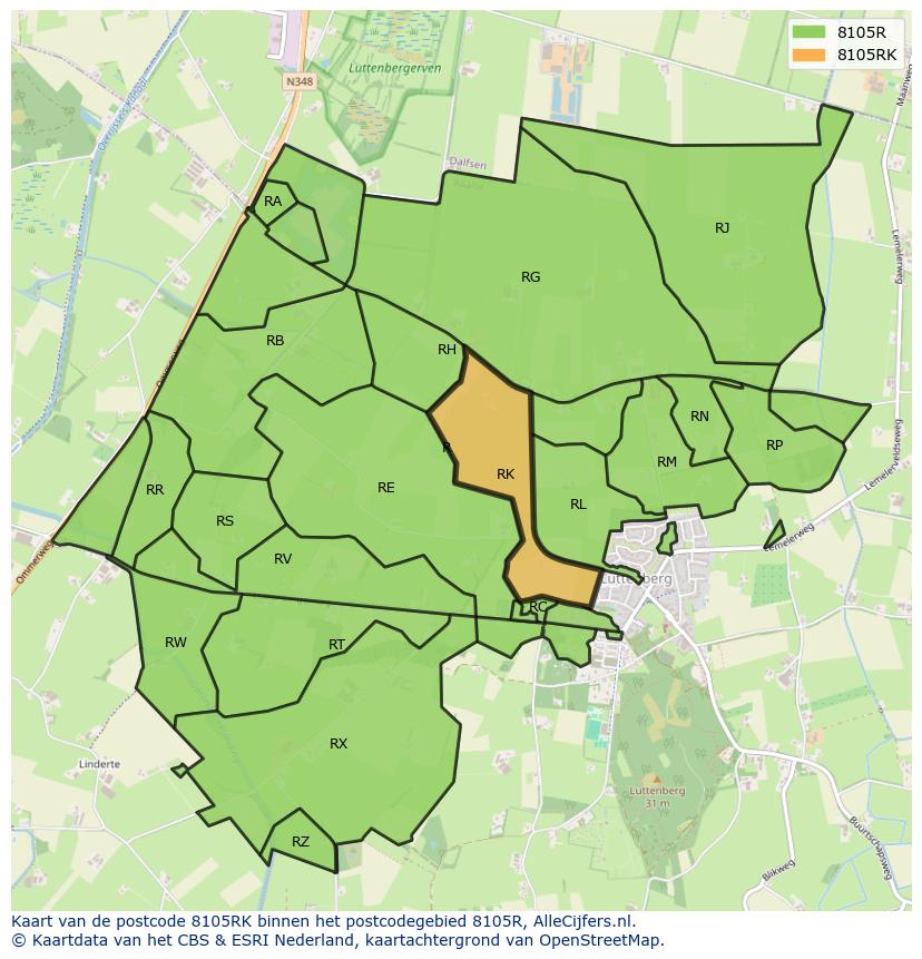 Afbeelding van het postcodegebied 8105 RK op de kaart.