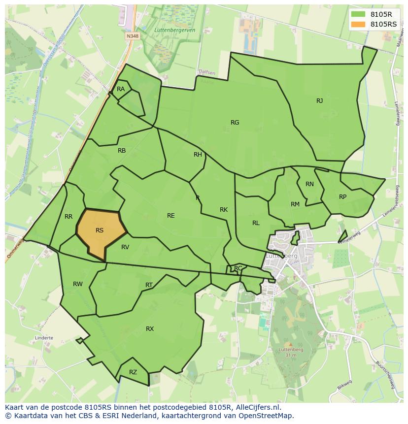 Afbeelding van het postcodegebied 8105 RS op de kaart.