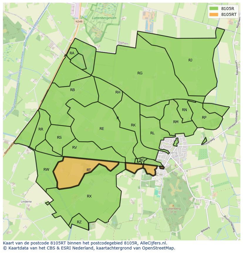 Afbeelding van het postcodegebied 8105 RT op de kaart.