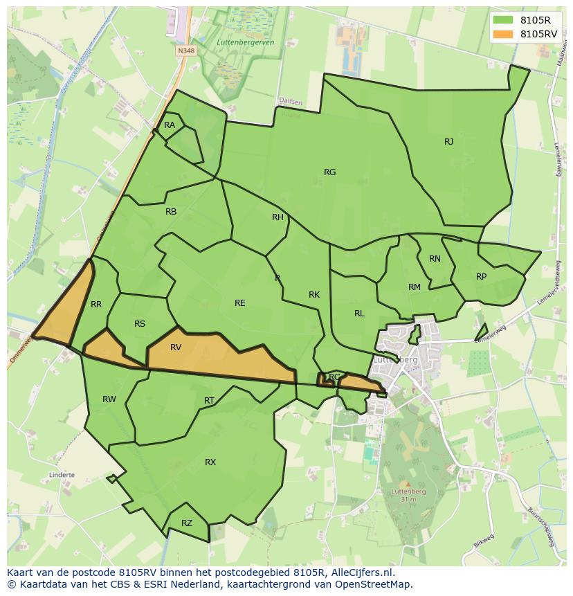 Afbeelding van het postcodegebied 8105 RV op de kaart.