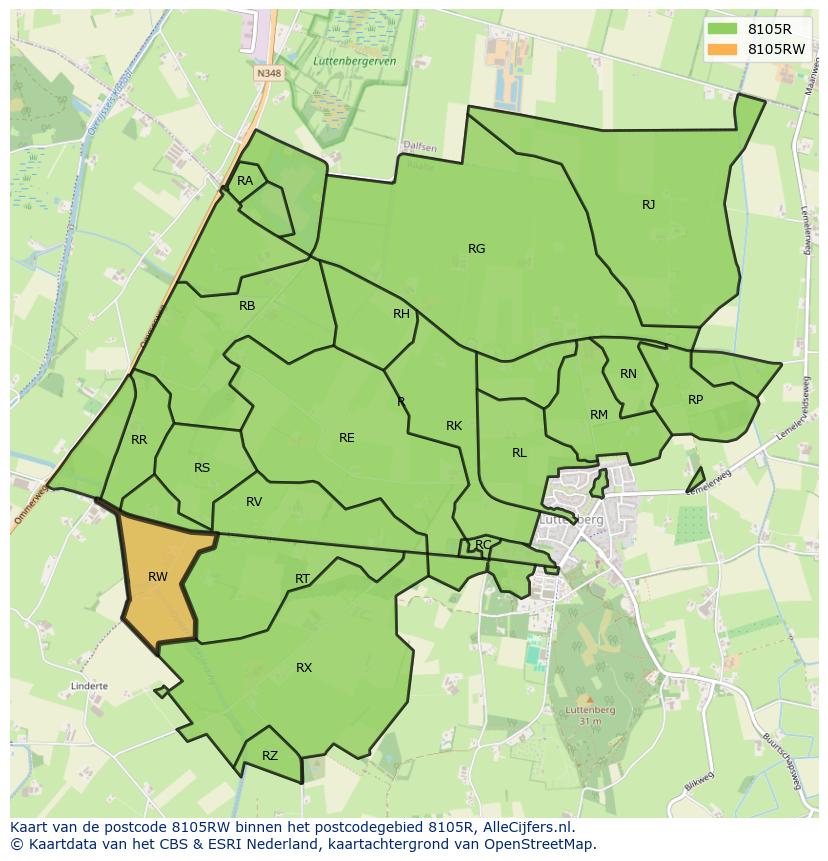 Afbeelding van het postcodegebied 8105 RW op de kaart.