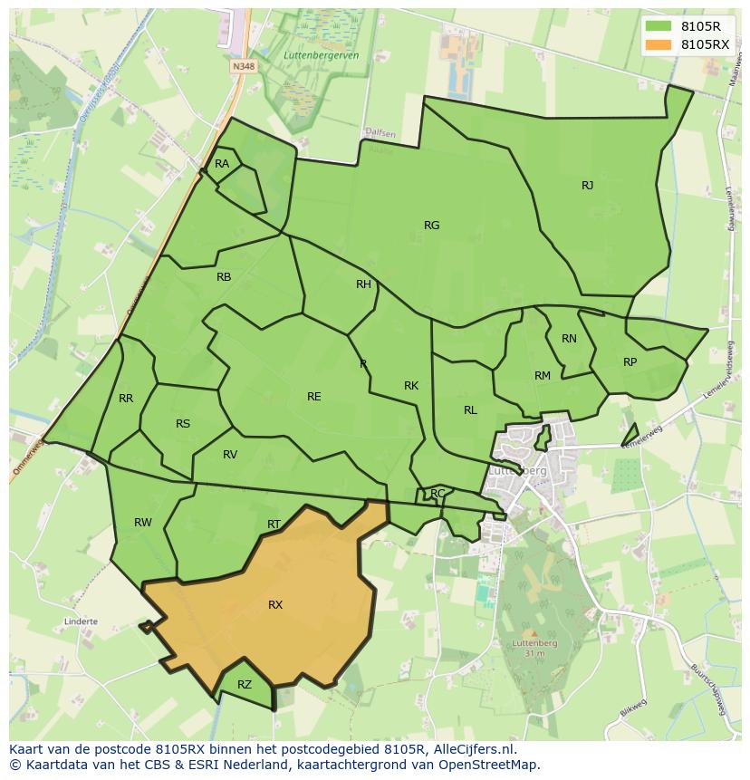 Afbeelding van het postcodegebied 8105 RX op de kaart.
