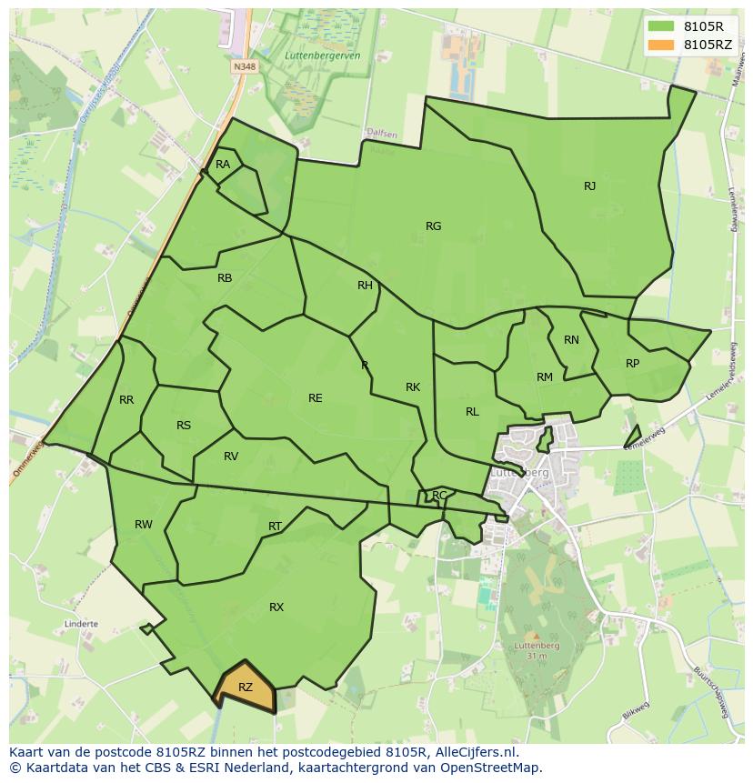 Afbeelding van het postcodegebied 8105 RZ op de kaart.