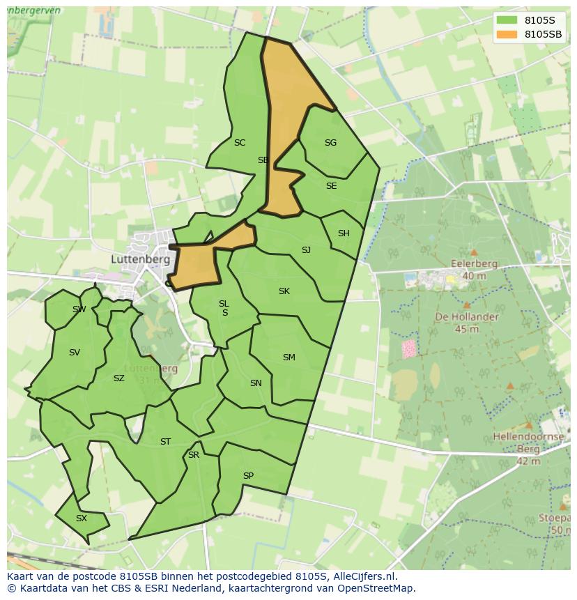 Afbeelding van het postcodegebied 8105 SB op de kaart.