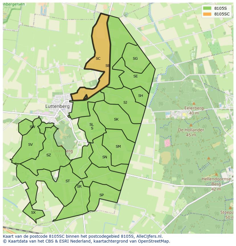 Afbeelding van het postcodegebied 8105 SC op de kaart.