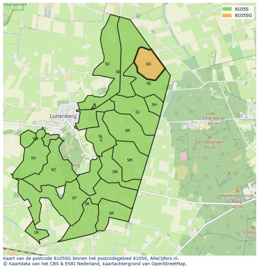 Afbeelding van het postcodegebied 8105 SG op de kaart.