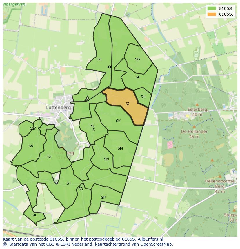 Afbeelding van het postcodegebied 8105 SJ op de kaart.