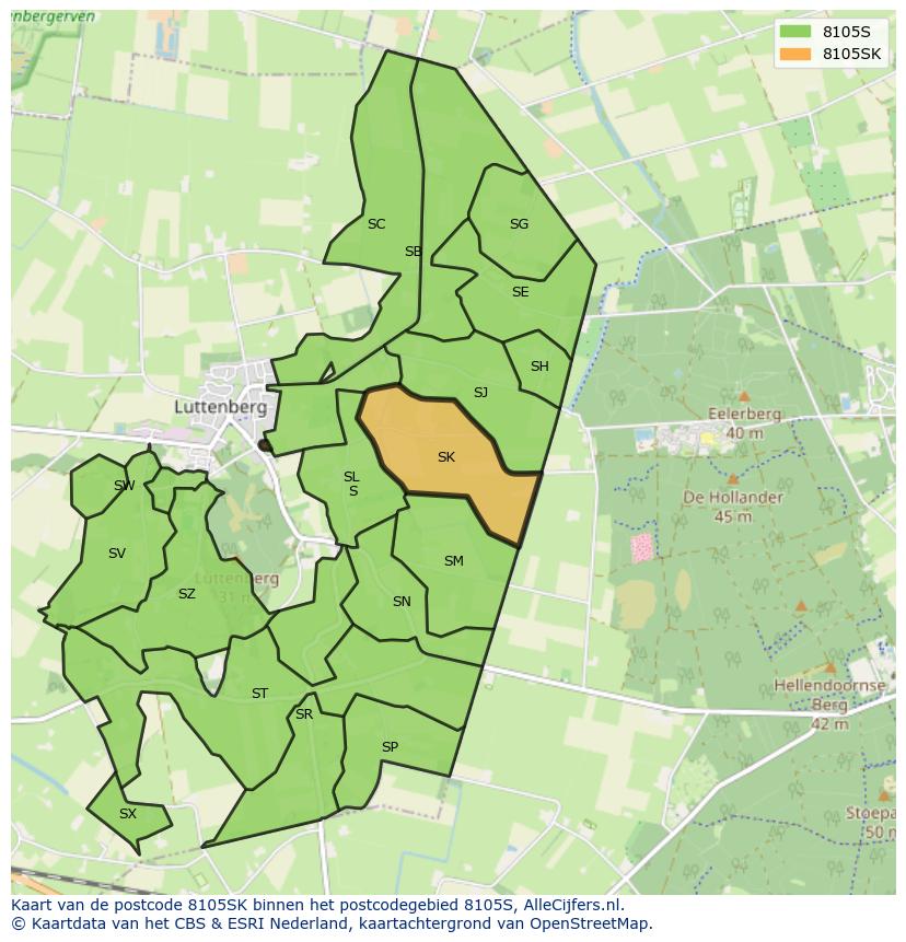 Afbeelding van het postcodegebied 8105 SK op de kaart.