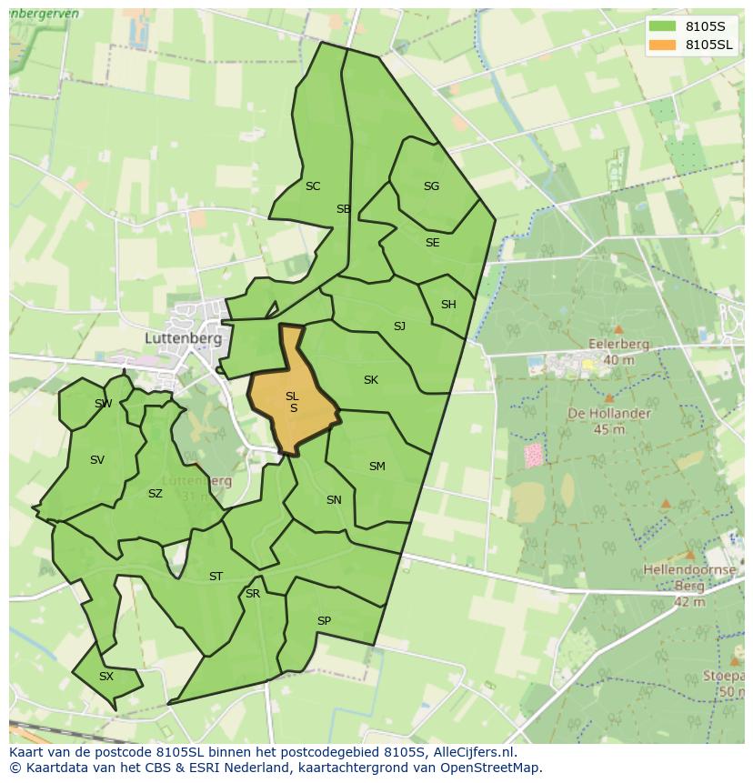 Afbeelding van het postcodegebied 8105 SL op de kaart.