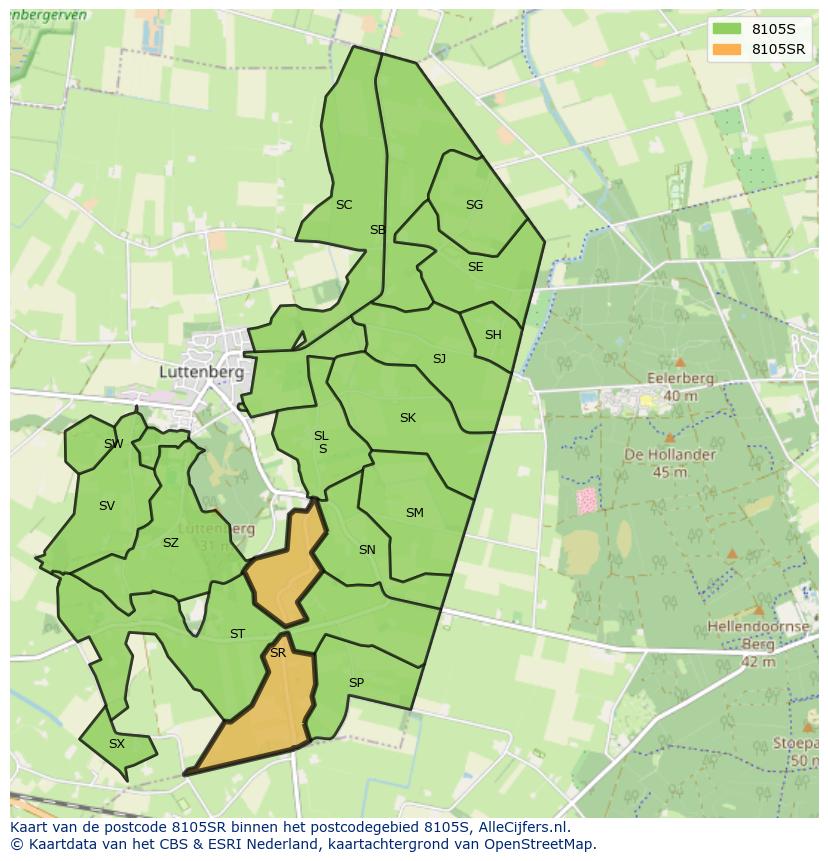 Afbeelding van het postcodegebied 8105 SR op de kaart.