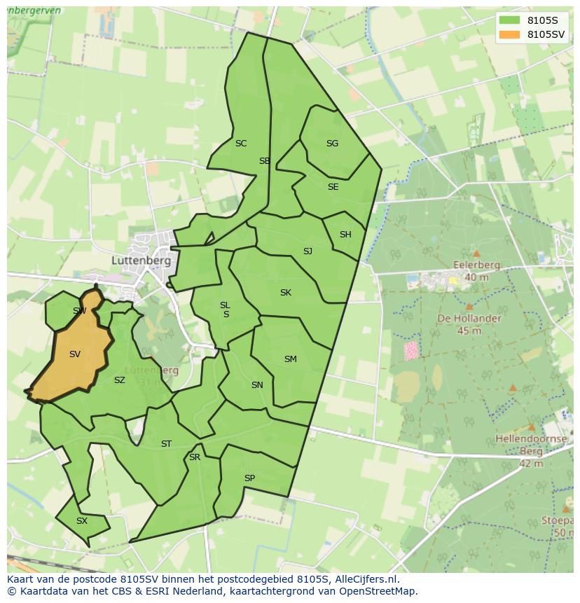 Afbeelding van het postcodegebied 8105 SV op de kaart.