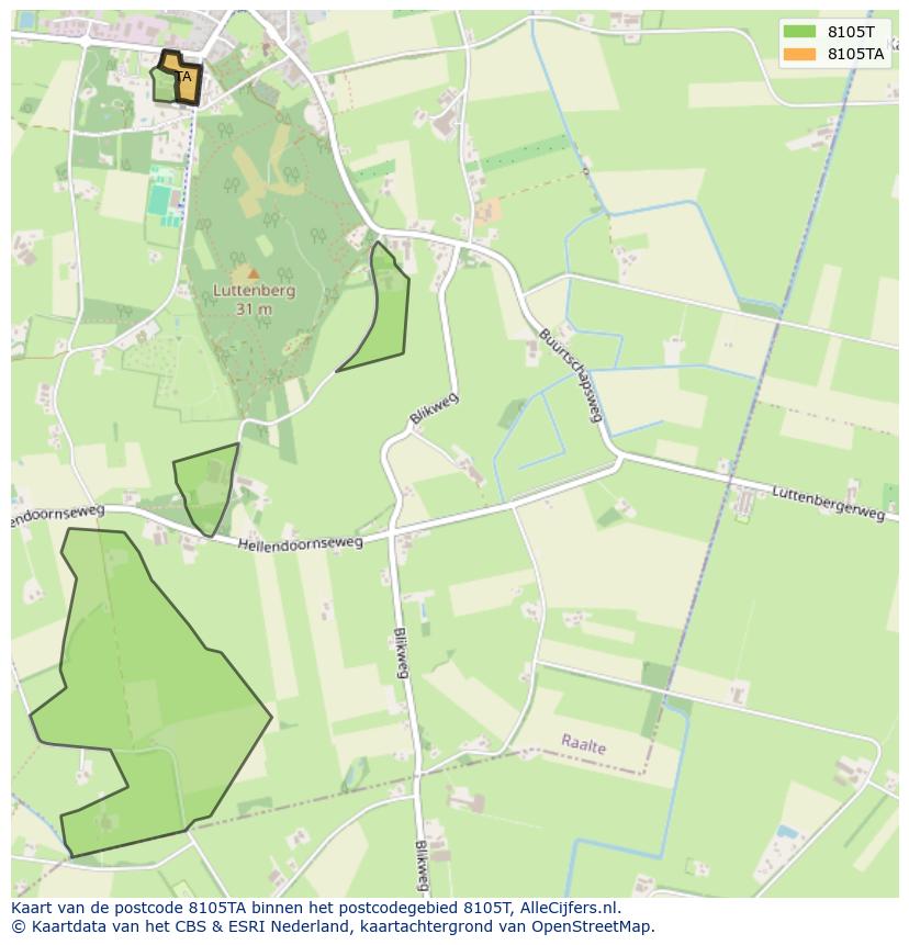 Afbeelding van het postcodegebied 8105 TA op de kaart.