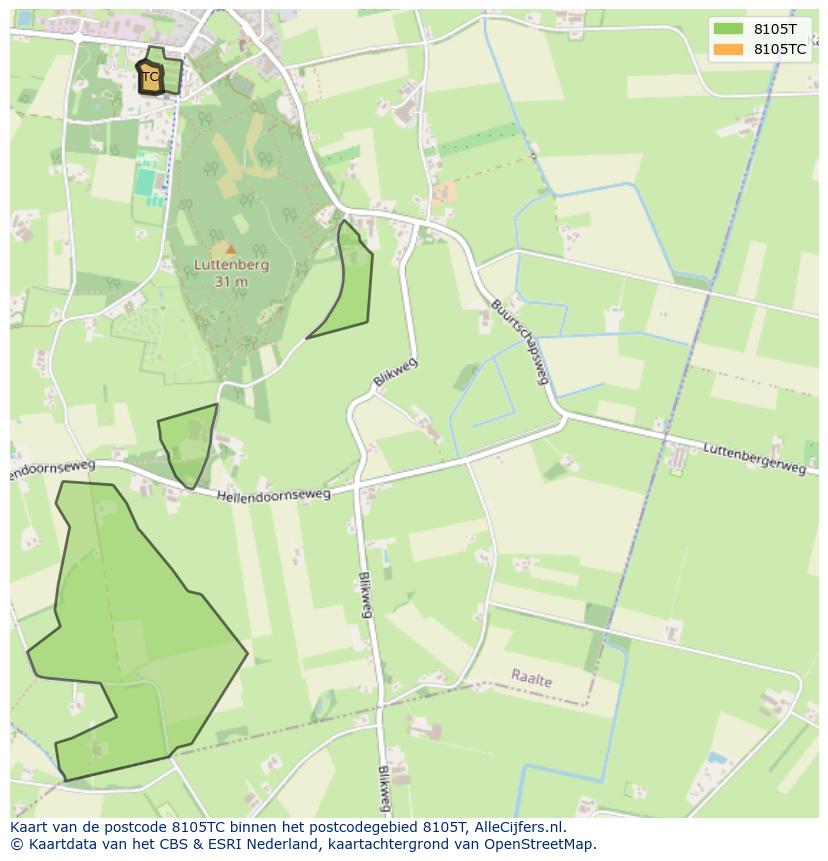 Afbeelding van het postcodegebied 8105 TC op de kaart.