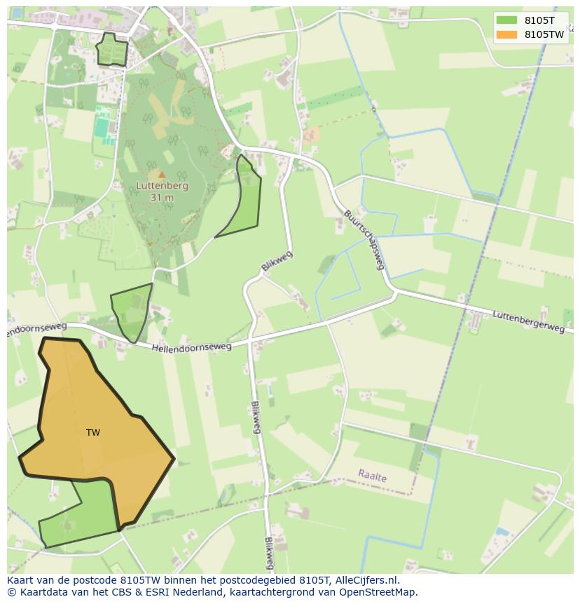 Afbeelding van het postcodegebied 8105 TW op de kaart.