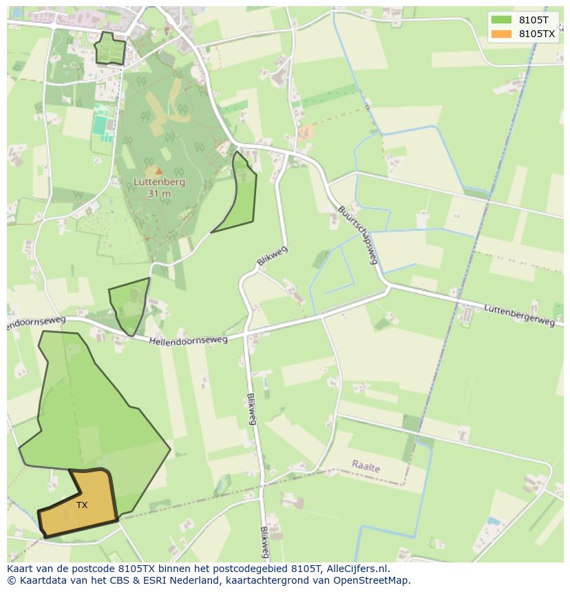 Afbeelding van het postcodegebied 8105 TX op de kaart.
