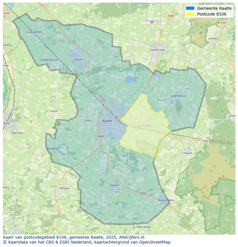 Afbeelding van het postcodegebied 8106 op de kaart.