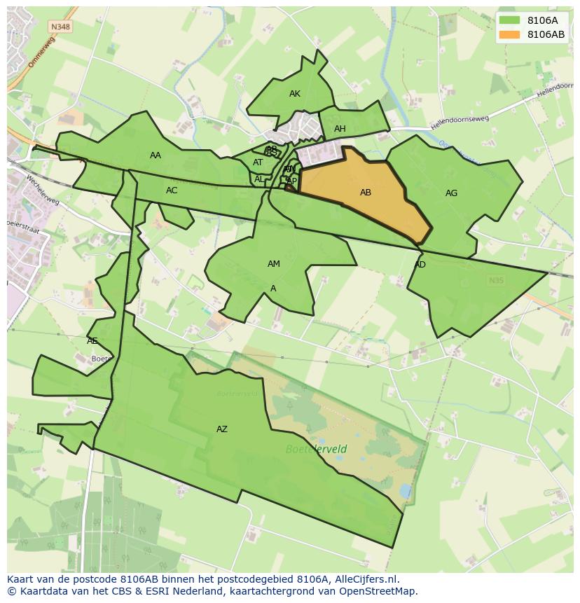 Afbeelding van het postcodegebied 8106 AB op de kaart.