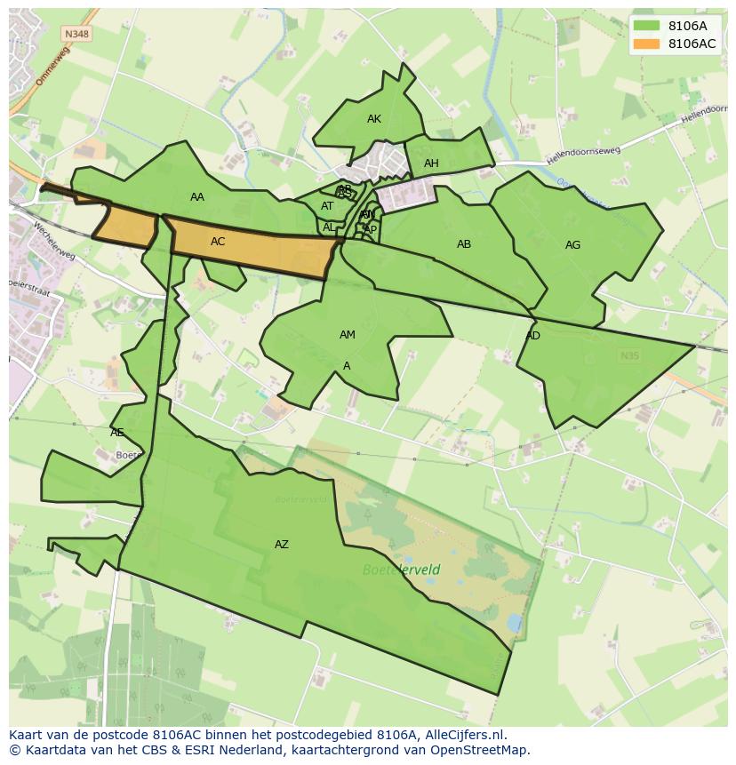 Afbeelding van het postcodegebied 8106 AC op de kaart.