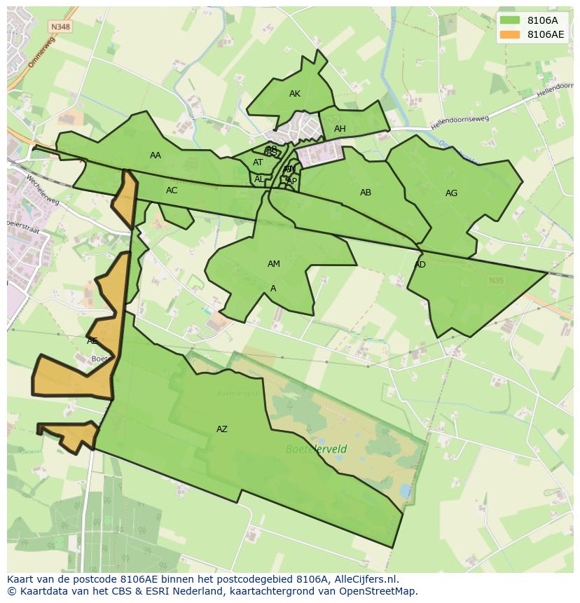 Afbeelding van het postcodegebied 8106 AE op de kaart.