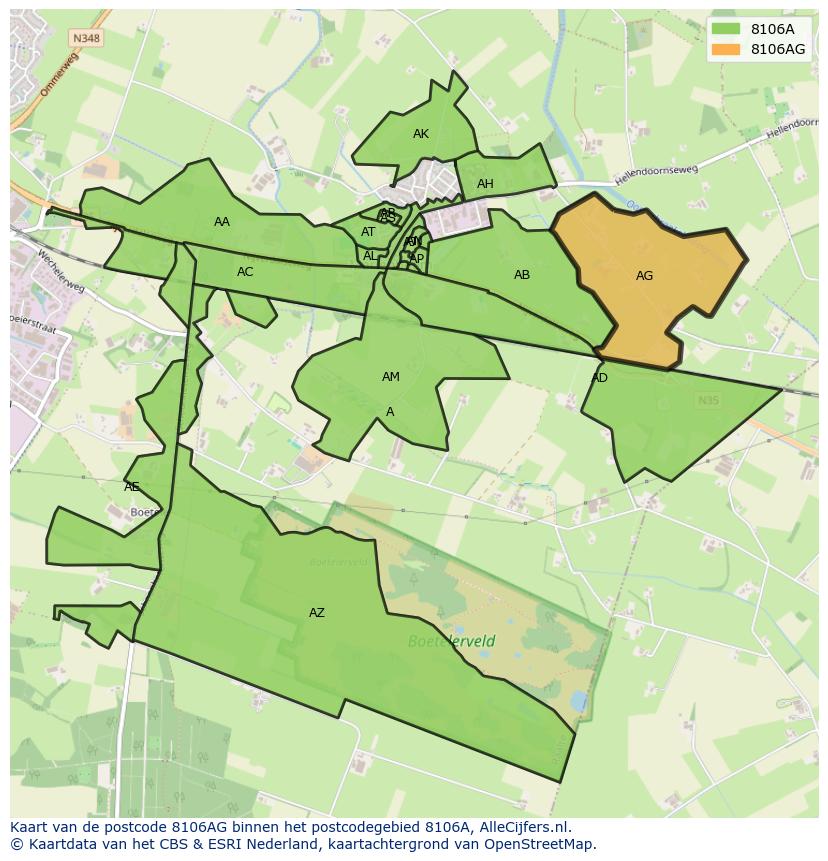 Afbeelding van het postcodegebied 8106 AG op de kaart.