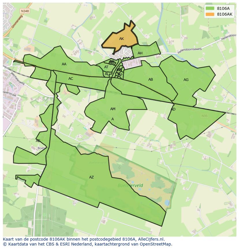Afbeelding van het postcodegebied 8106 AK op de kaart.
