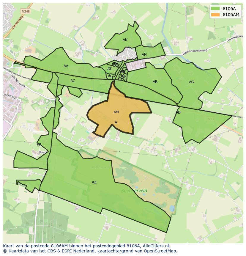 Afbeelding van het postcodegebied 8106 AM op de kaart.