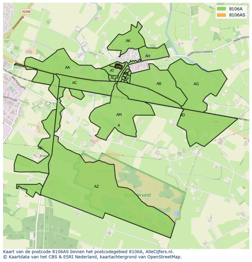 Afbeelding van het postcodegebied 8106 AS op de kaart.