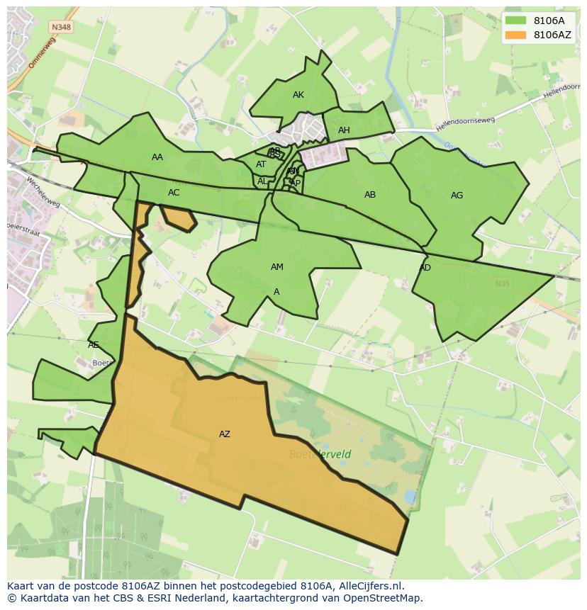 Afbeelding van het postcodegebied 8106 AZ op de kaart.