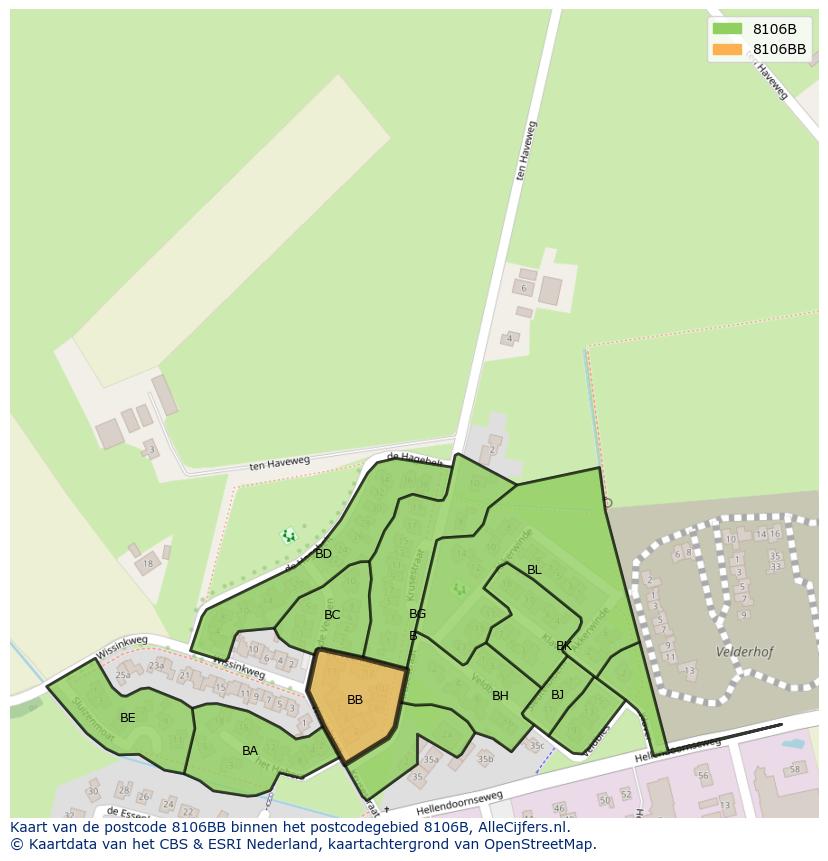 Afbeelding van het postcodegebied 8106 BB op de kaart.