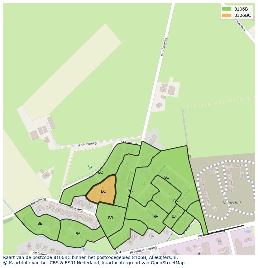Afbeelding van het postcodegebied 8106 BC op de kaart.