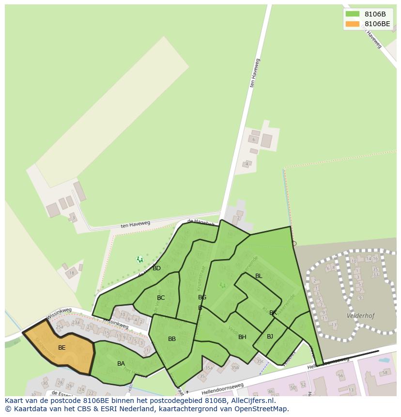 Afbeelding van het postcodegebied 8106 BE op de kaart.