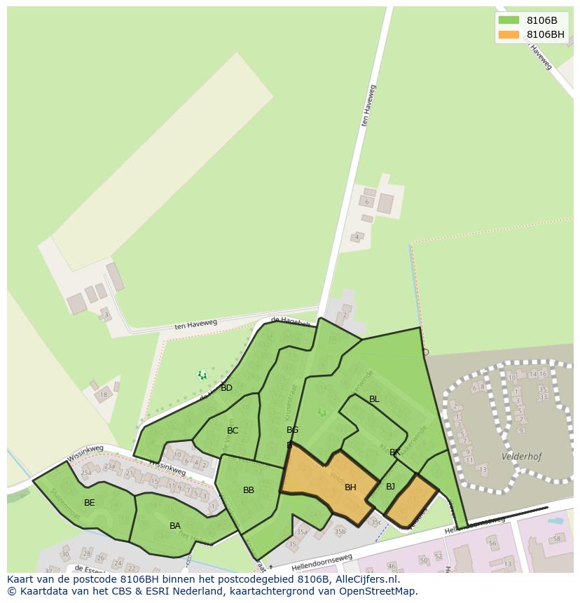 Afbeelding van het postcodegebied 8106 BH op de kaart.