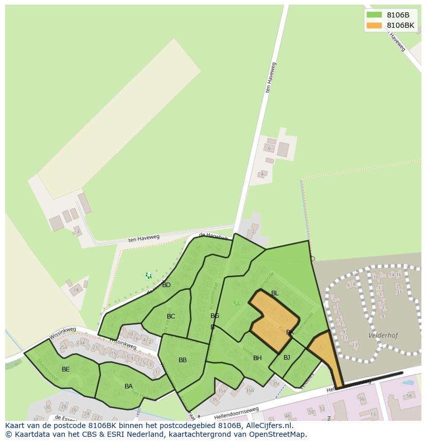 Afbeelding van het postcodegebied 8106 BK op de kaart.