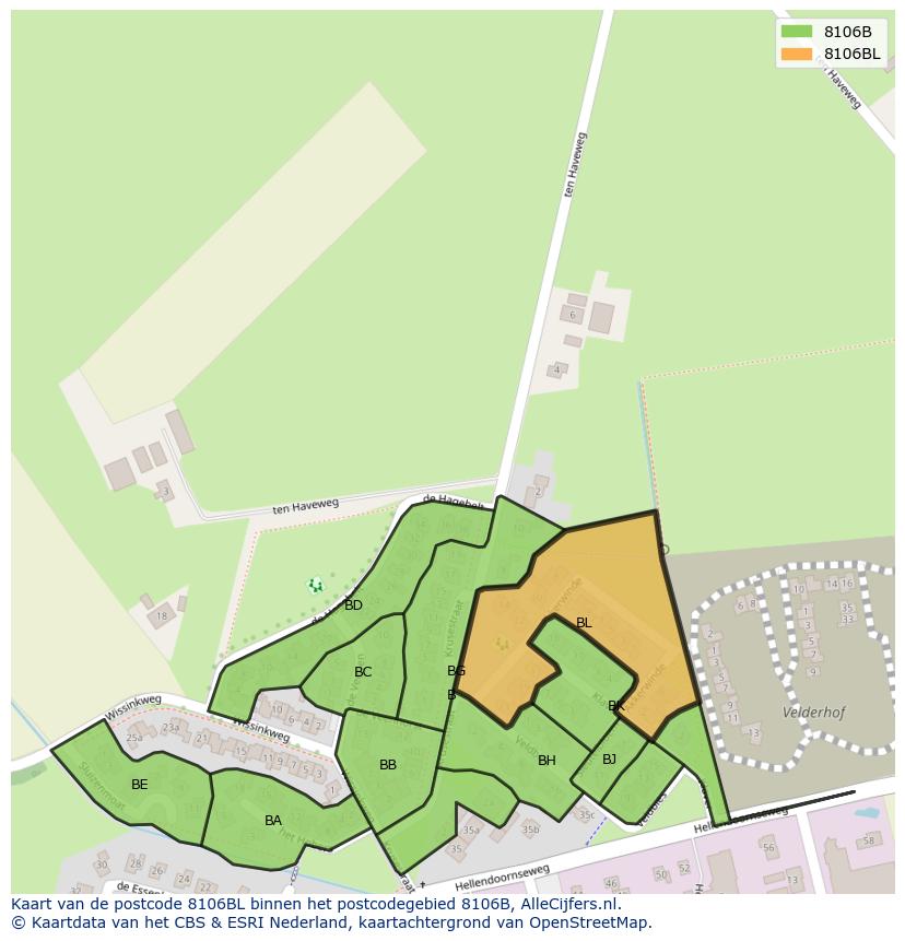 Afbeelding van het postcodegebied 8106 BL op de kaart.