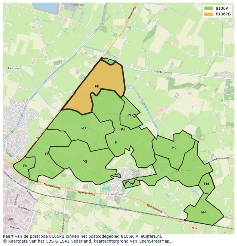 Afbeelding van het postcodegebied 8106 PB op de kaart.