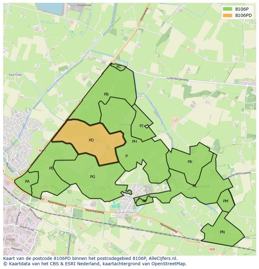 Afbeelding van het postcodegebied 8106 PD op de kaart.