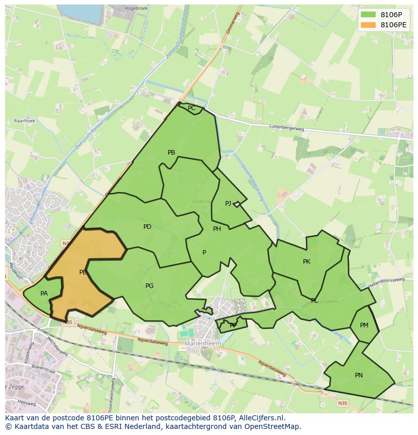 Afbeelding van het postcodegebied 8106 PE op de kaart.
