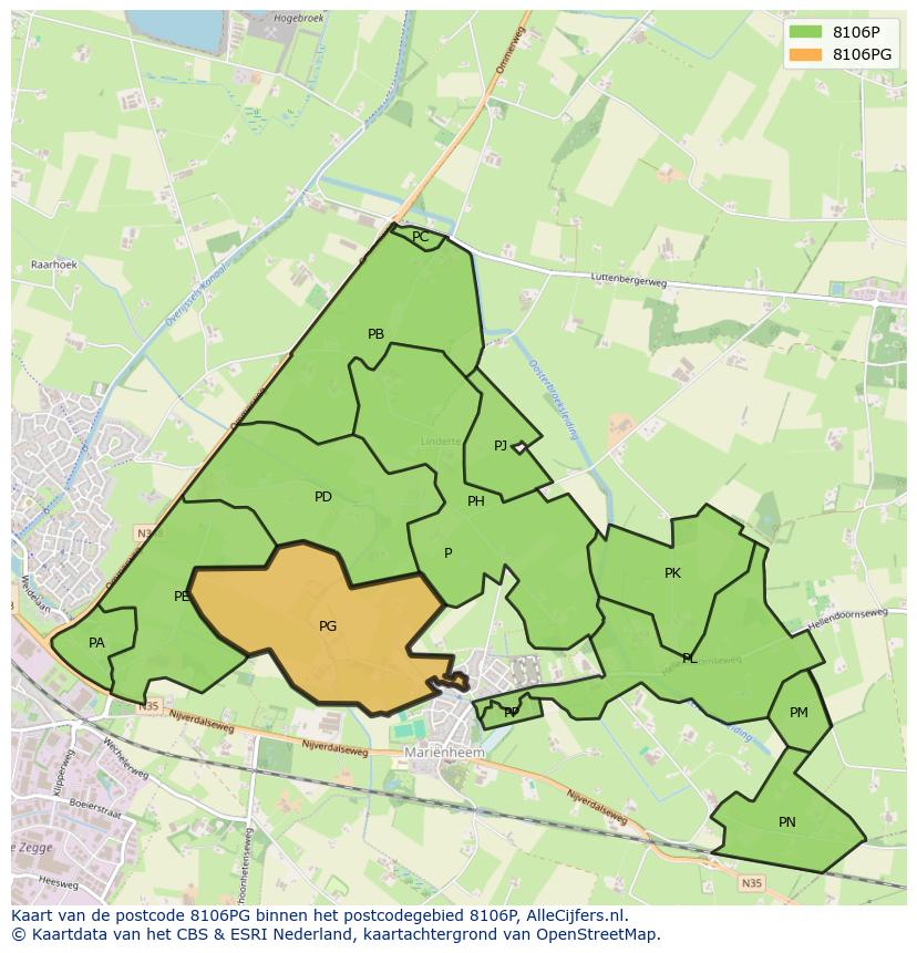 Afbeelding van het postcodegebied 8106 PG op de kaart.