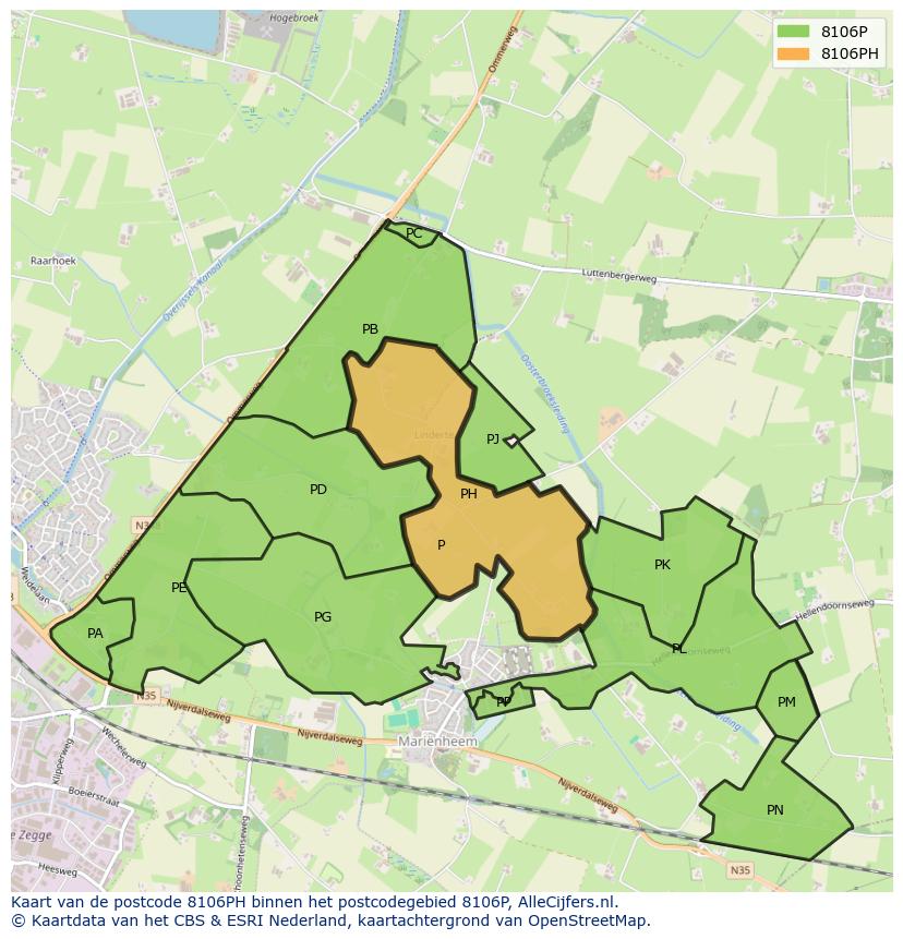 Afbeelding van het postcodegebied 8106 PH op de kaart.
