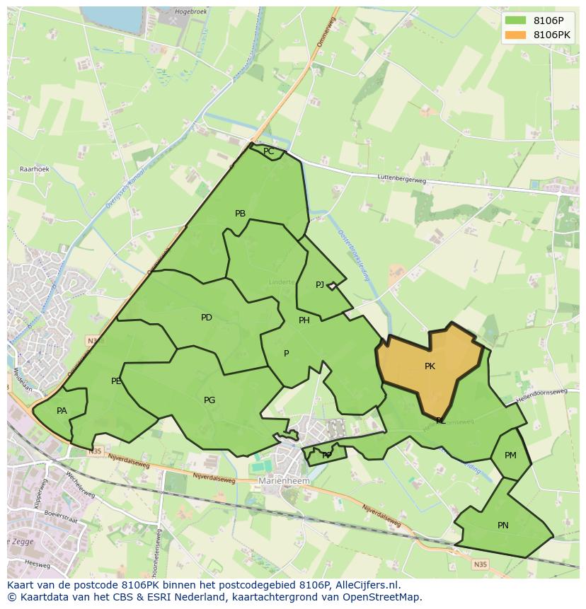 Afbeelding van het postcodegebied 8106 PK op de kaart.