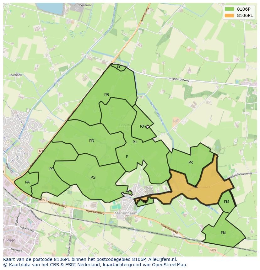 Afbeelding van het postcodegebied 8106 PL op de kaart.