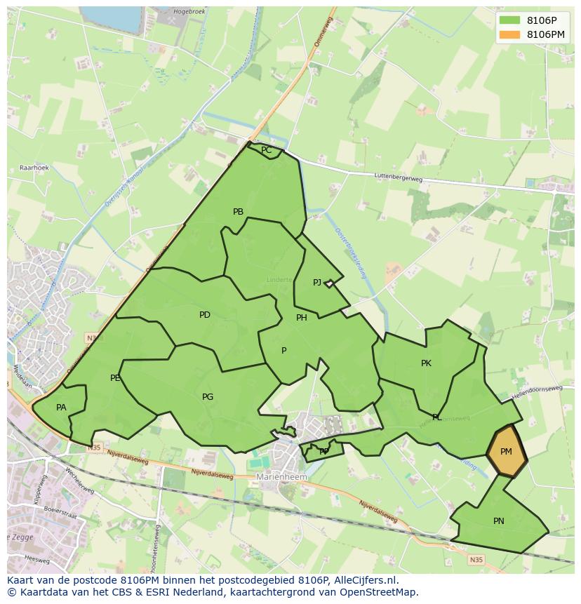 Afbeelding van het postcodegebied 8106 PM op de kaart.