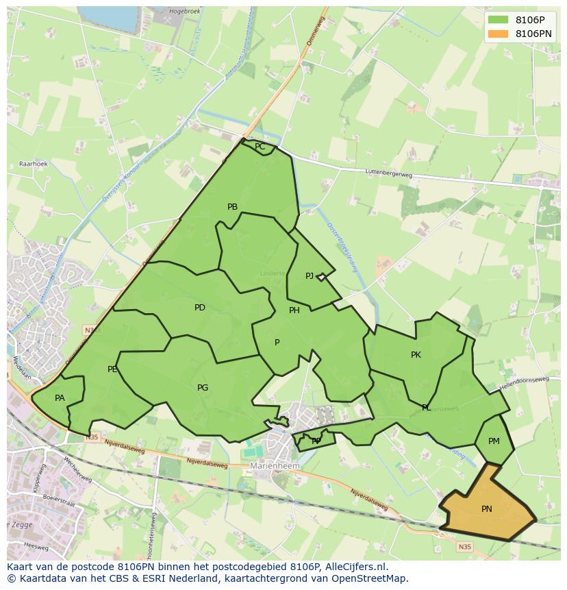 Afbeelding van het postcodegebied 8106 PN op de kaart.