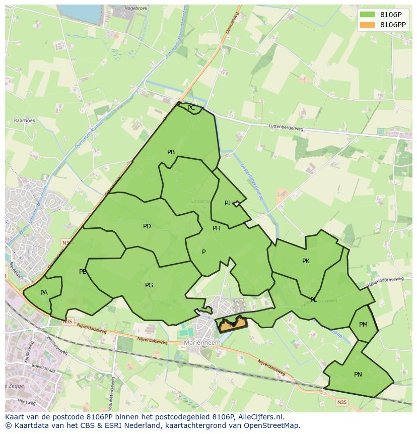 Afbeelding van het postcodegebied 8106 PP op de kaart.