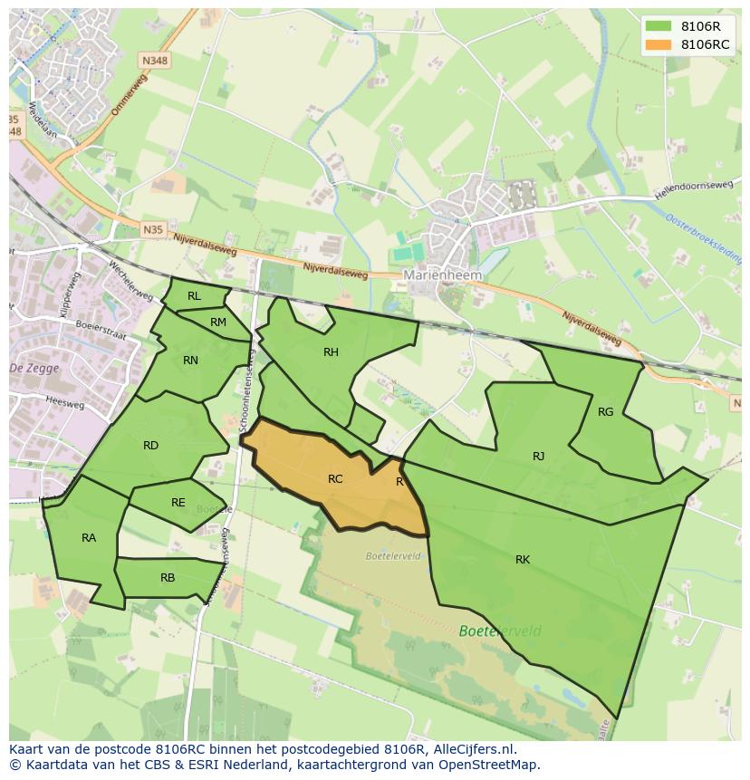Afbeelding van het postcodegebied 8106 RC op de kaart.