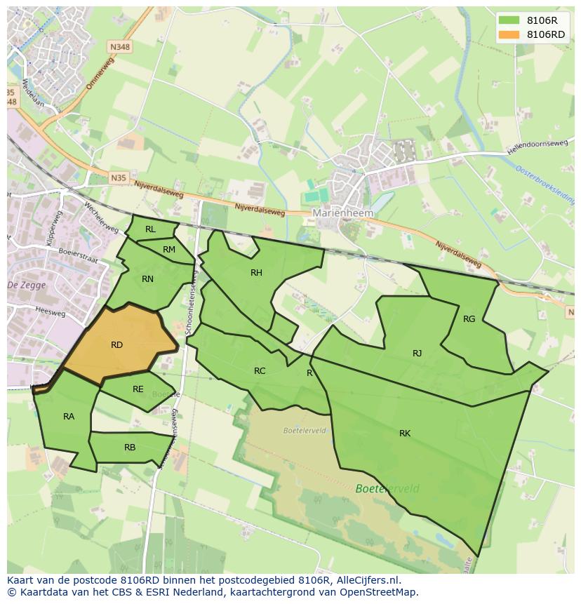 Afbeelding van het postcodegebied 8106 RD op de kaart.