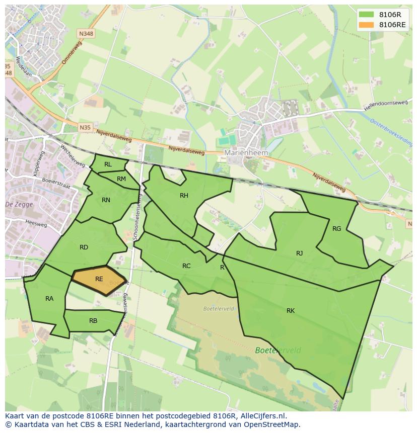 Afbeelding van het postcodegebied 8106 RE op de kaart.