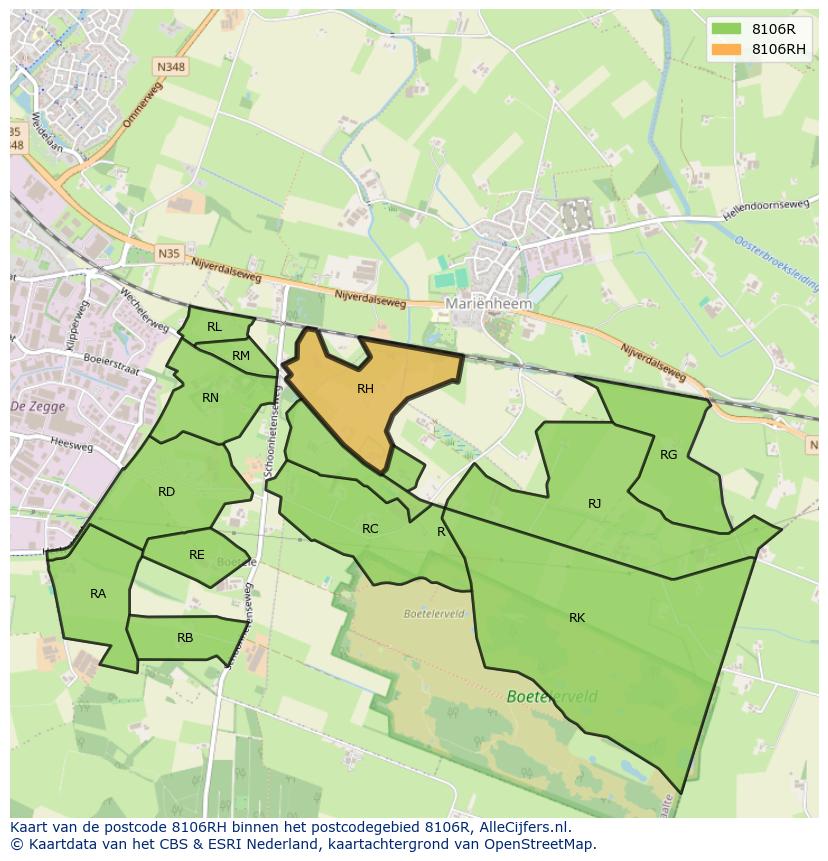 Afbeelding van het postcodegebied 8106 RH op de kaart.