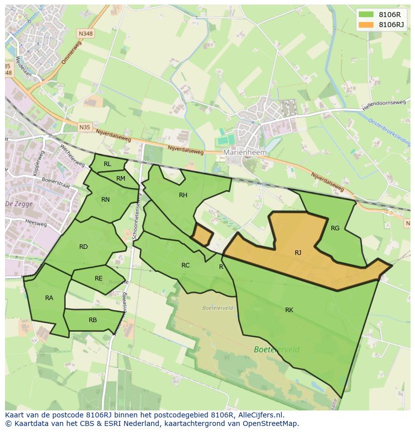 Afbeelding van het postcodegebied 8106 RJ op de kaart.